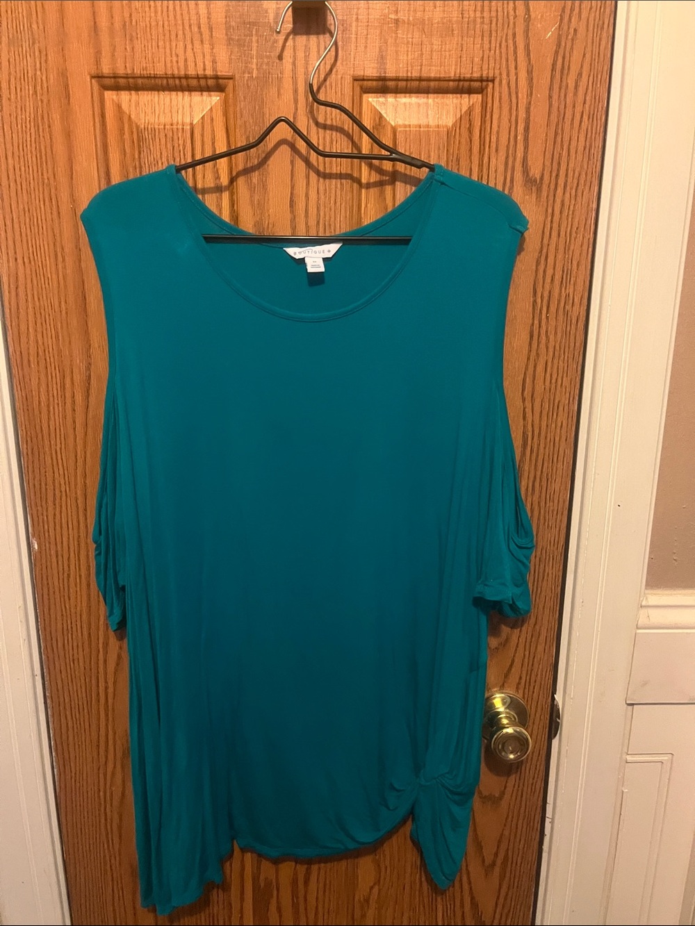 White Fox Boutique Teal Cold-Shoulder Side-Knot Tunic Top